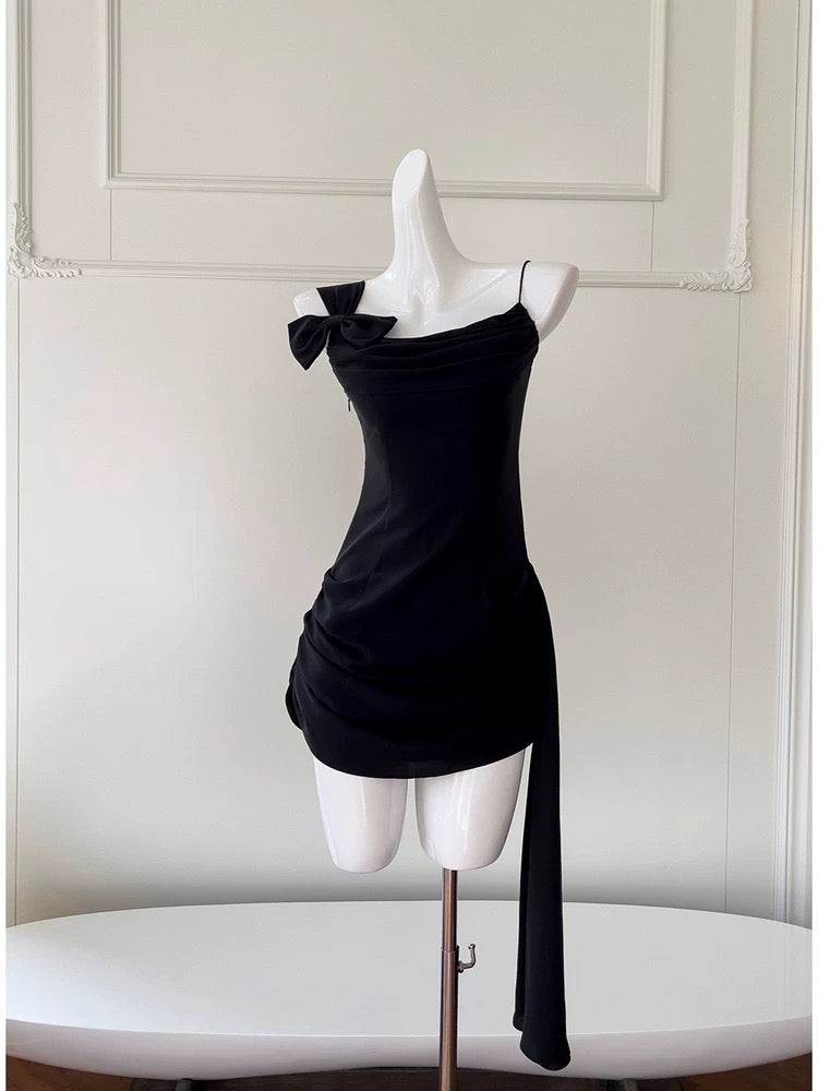 Simple Sheath Spaghetti Straps Chiffon Short Black Homecoming Dresses Birthday Outfit