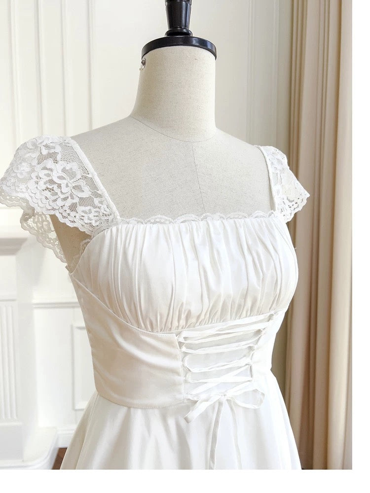 Simple A Line Straps Chiffon Short Lace White Homecoming Dresses Birthday Outfit