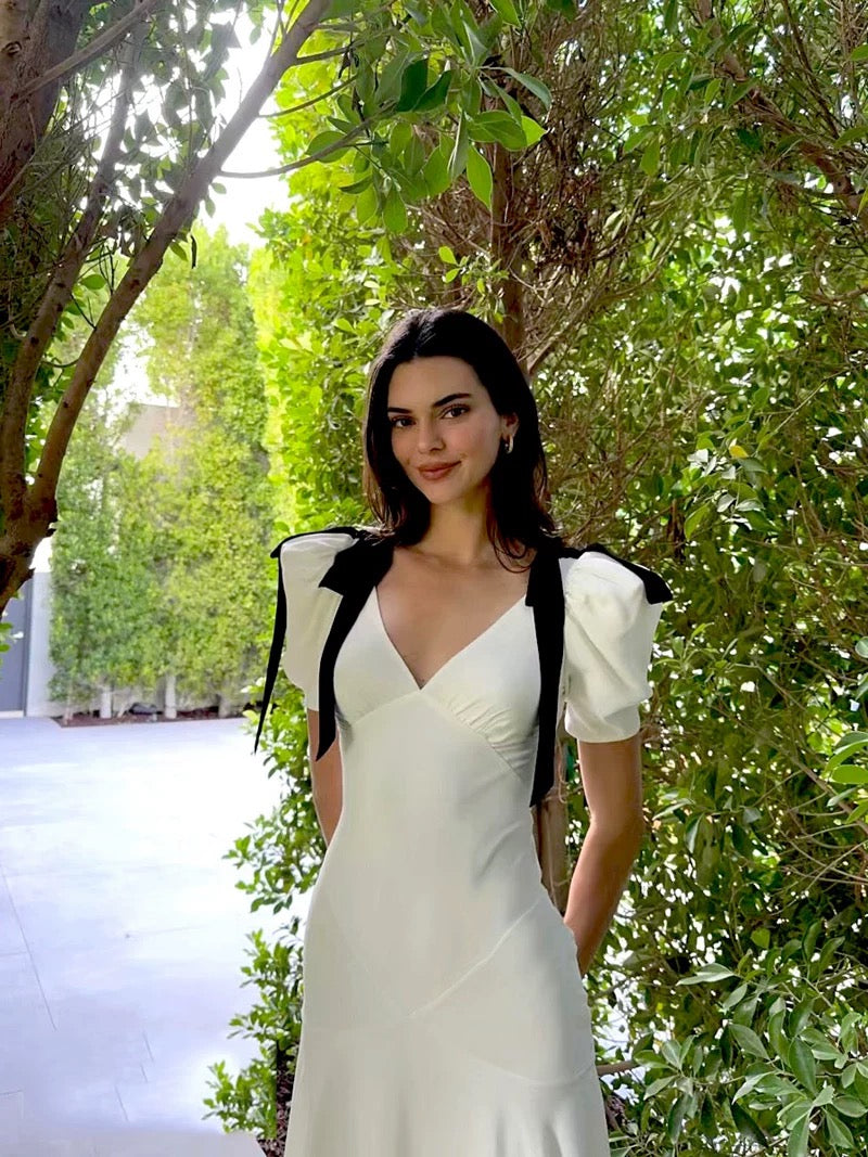 Sexy Mermaid Short Sleeves White Ankle Length Prom Dress Formal Dresses With Bow