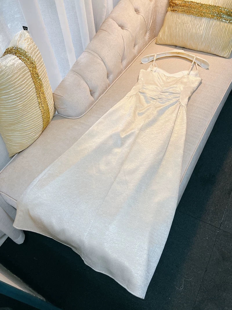 Sexy Sheath Spaghetti Straps Ivory Floor Length Prom Dress Formal Dresses With Beads