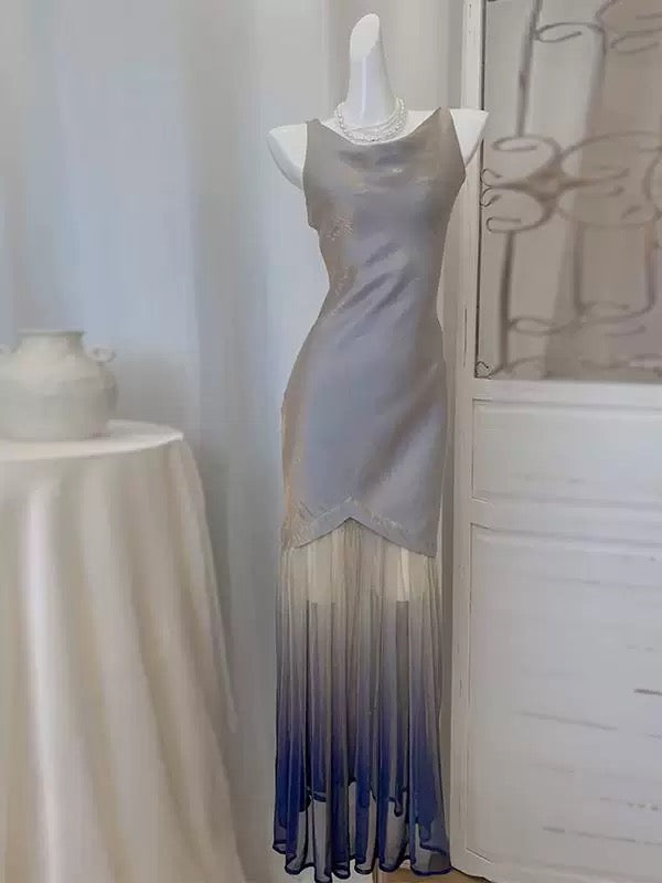 Simple Sheath Scoop Ombre Grape Long Prom Dress Formal Dresses With Ruffles