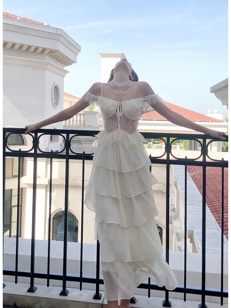 Modest A line Spaghetti Straps Long White Chiffon Prom Dress Evening Dresses