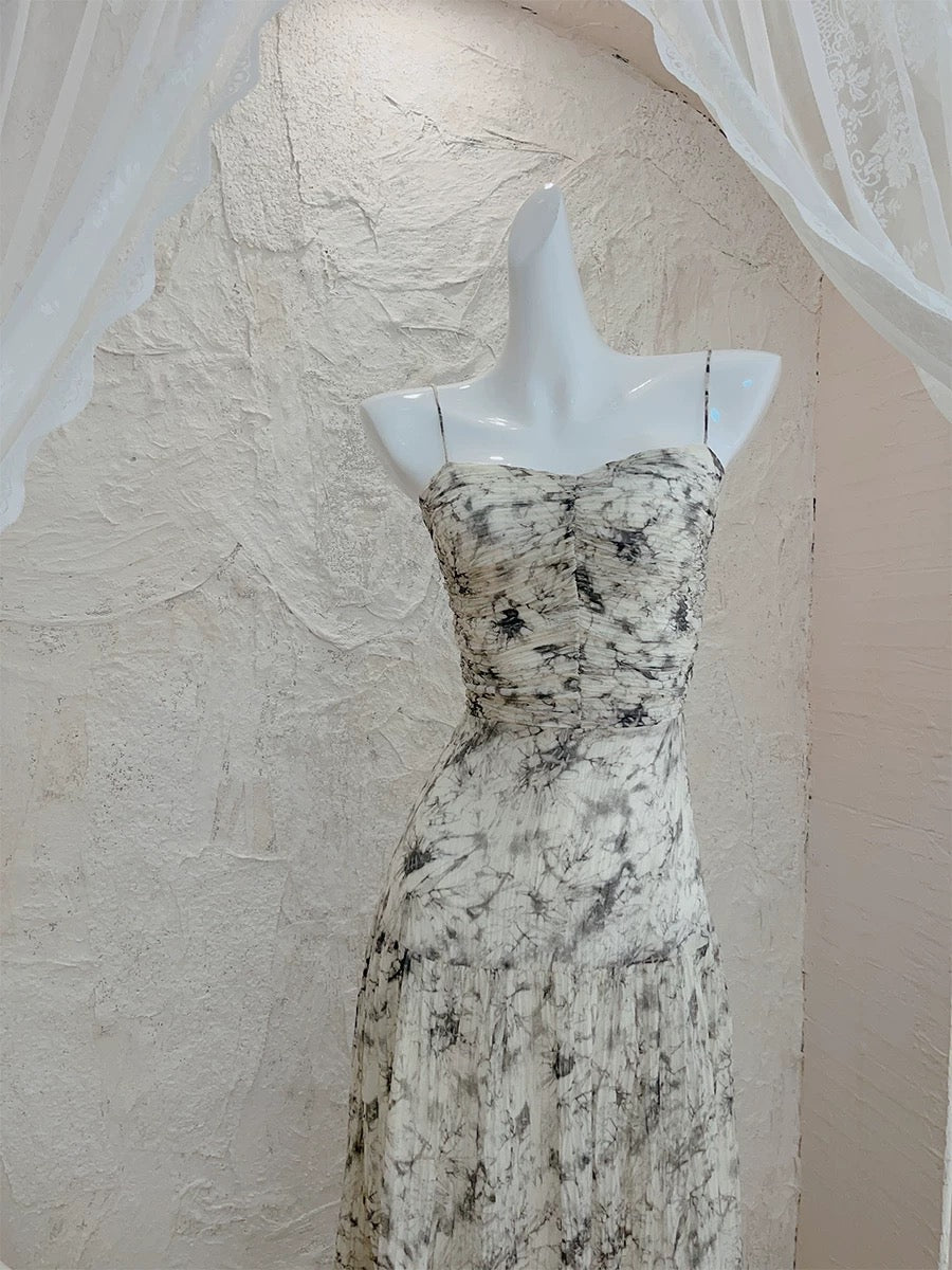 Modest A line Spaghetti Straps Long Floral Chiffon Prom Dress Evening Dresses