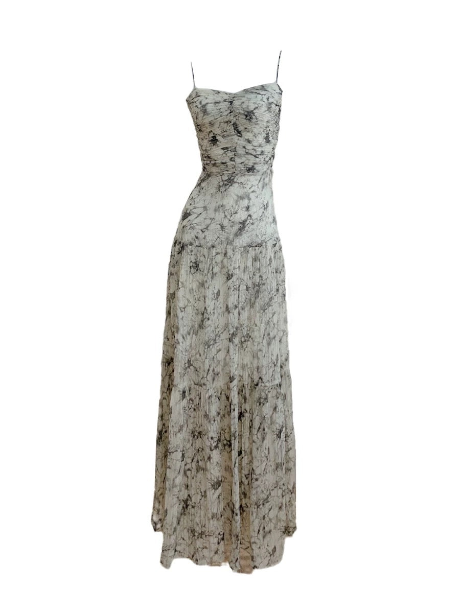 Modest A line Spaghetti Straps Long Floral Chiffon Prom Dress Evening Dresses
