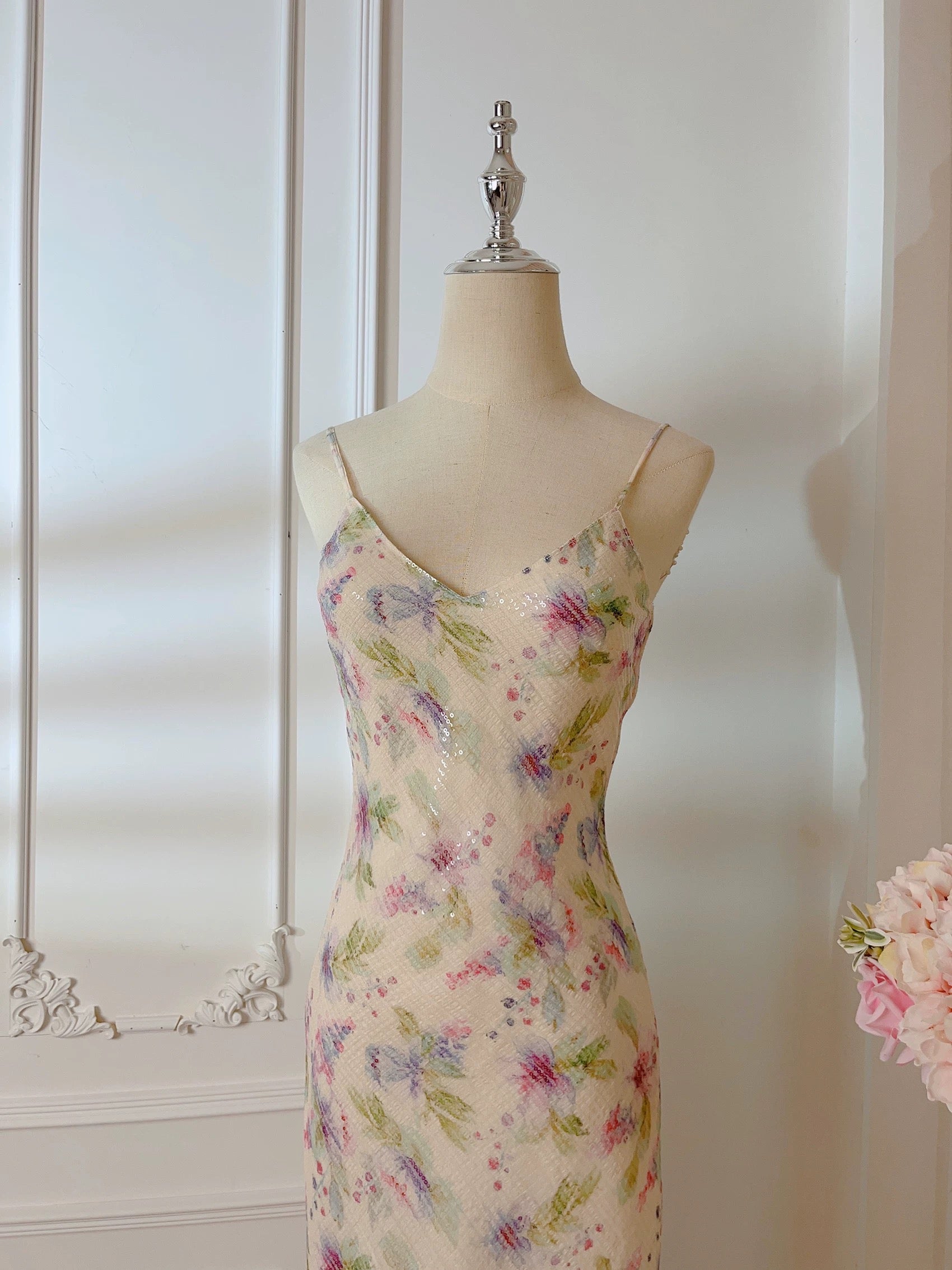 Modest Sheath Spaghetti Straps Lilac Floral Long Prom Dresses Evening Dress