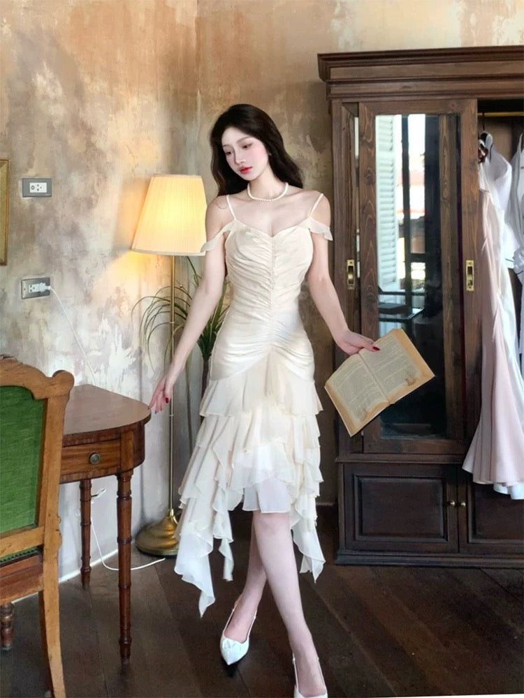 Pretty High Low Spaghetti Straps Chiffon Prom Dresses Evening Dress With Ruffles