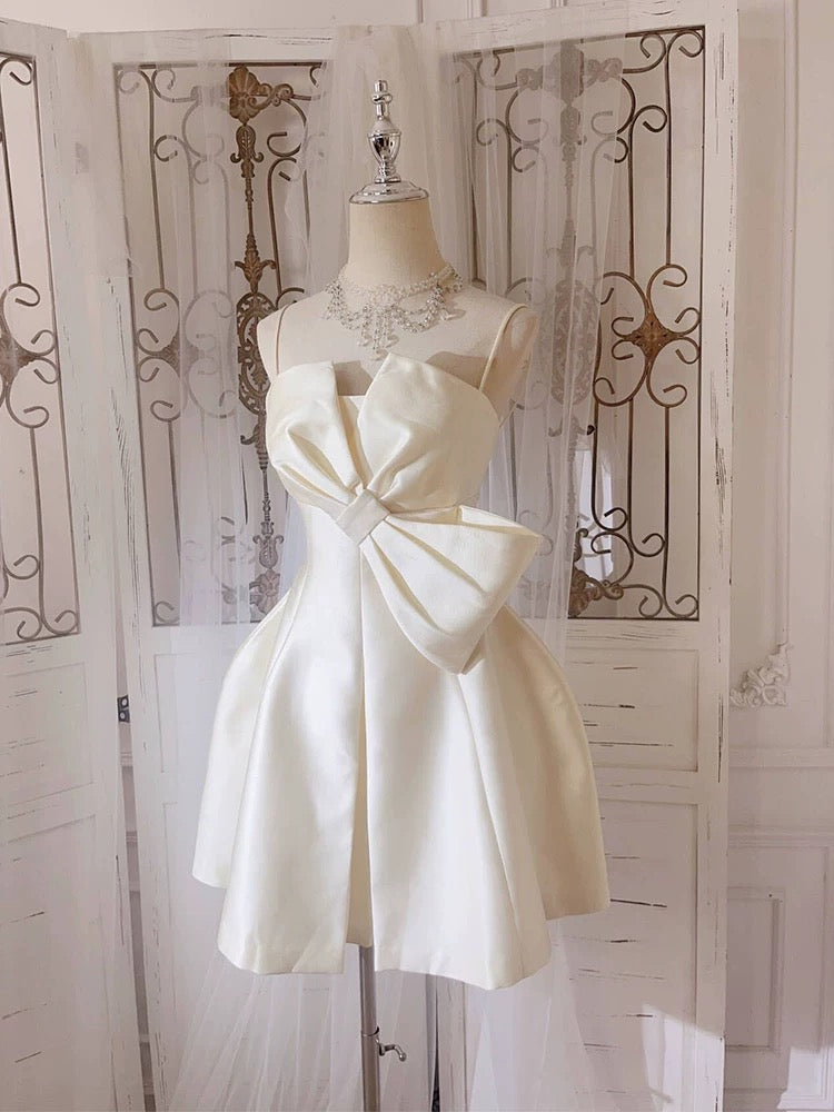 Simple A line Spaghetti Straps Ivory Mini Party Dress Short Homecoming Dresses