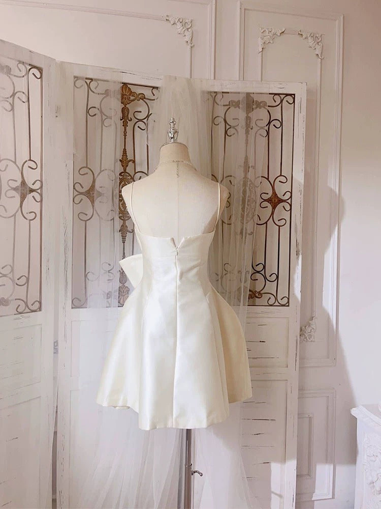 Simple A line Spaghetti Straps Ivory Mini Party Dress Short Homecoming Dresses