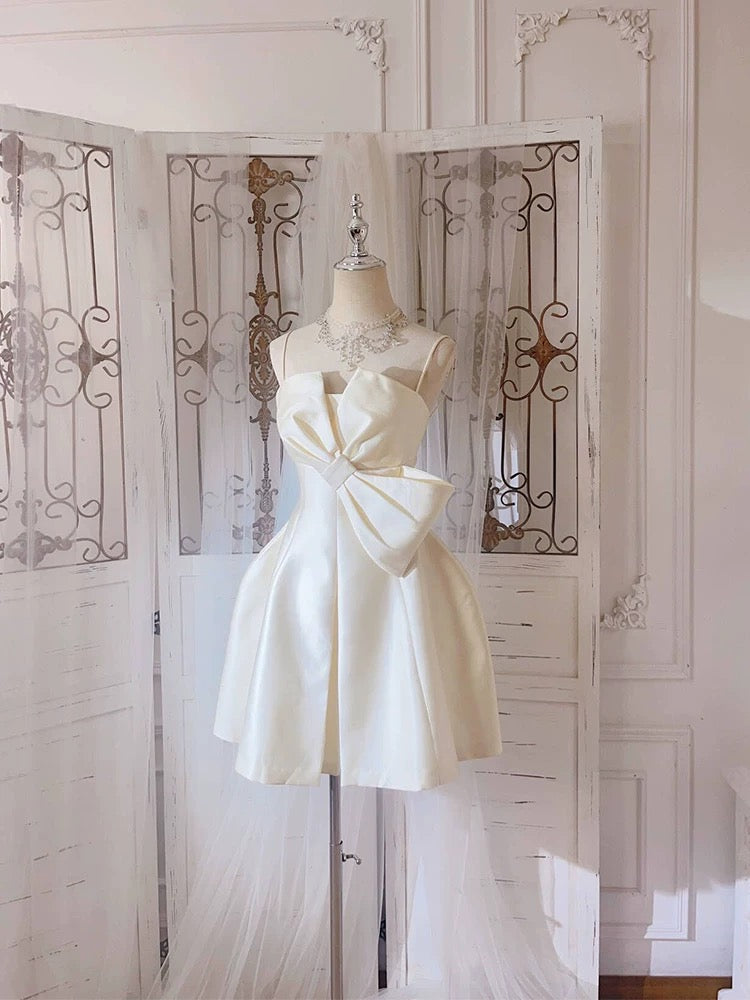Simple A line Spaghetti Straps Ivory Mini Party Dress Short Homecoming Dresses