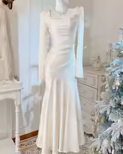Pretty Mermaid Square Neckline Light Sky Blue Silk Satin Prom Dresses Sexy Evening Dress