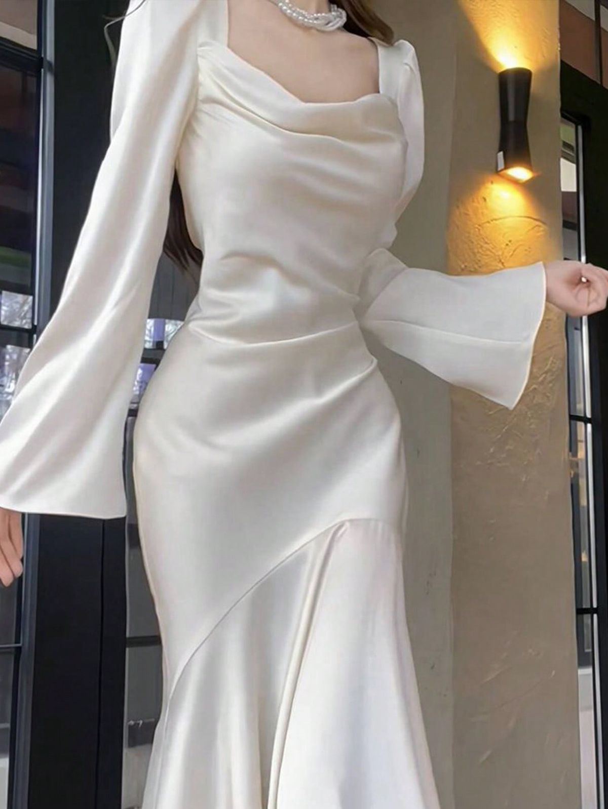 Pretty Mermaid Square Neckline Light Sky Blue Silk Satin Prom Dresses Sexy Evening Dress