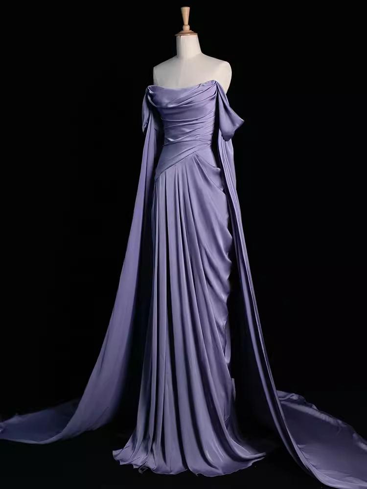 Sexy Sheath Off The Shoulder Light Purple Long Prom Dresses Satin Birthday Outfits