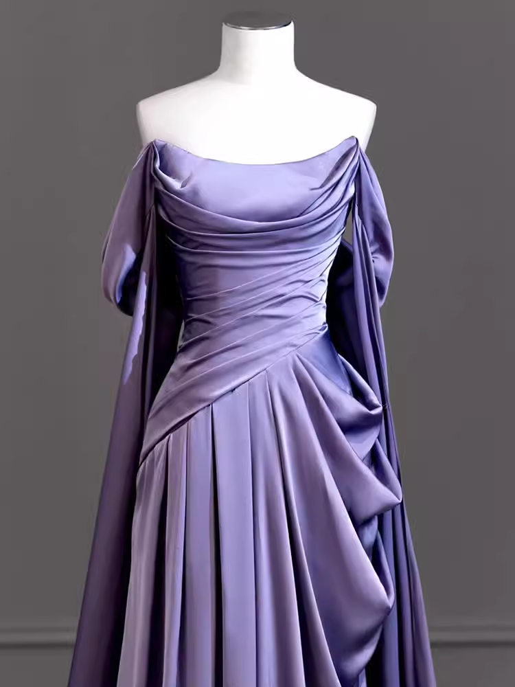 Sexy Sheath Off The Shoulder Light Purple Long Prom Dresses Satin Birthday Outfits