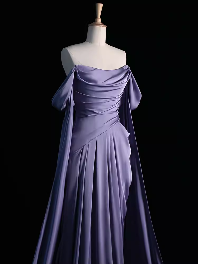 Sexy Sheath Off The Shoulder Light Purple Long Prom Dresses Satin Birthday Outfits