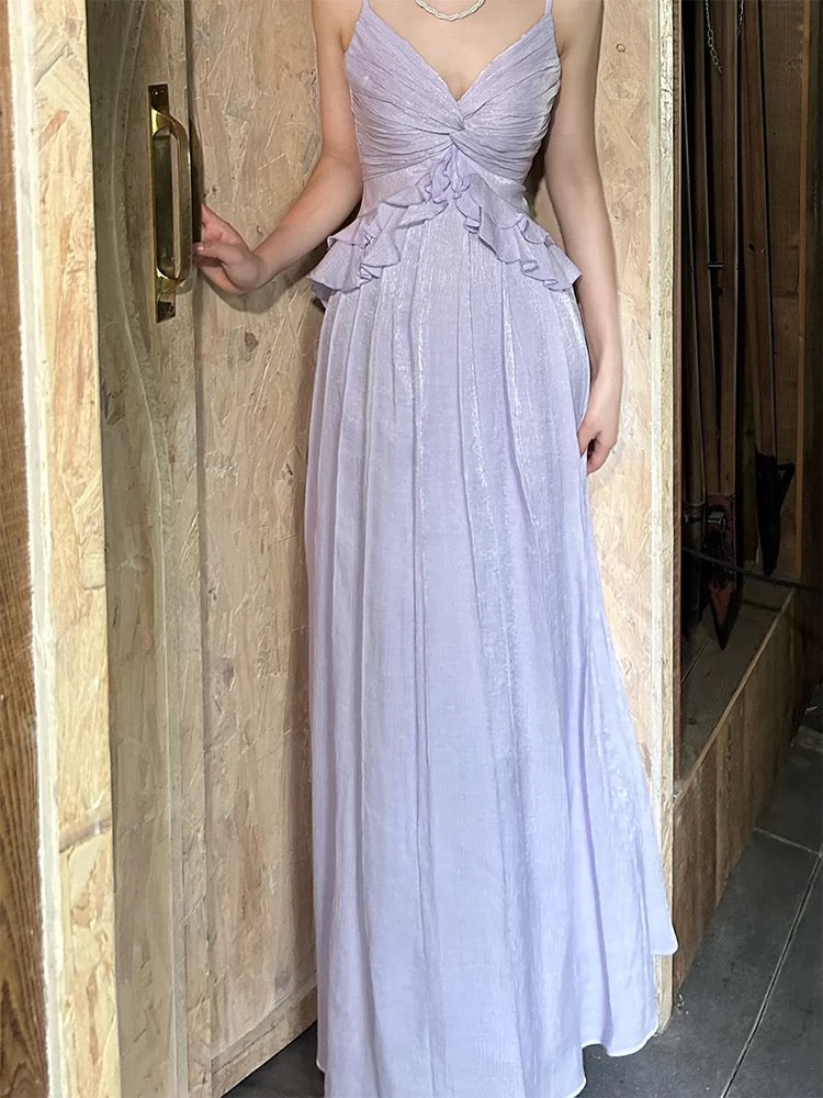 Pretty A Line Spaghetti Straps Lilac Long Prom Dresses Simple Evening Dress