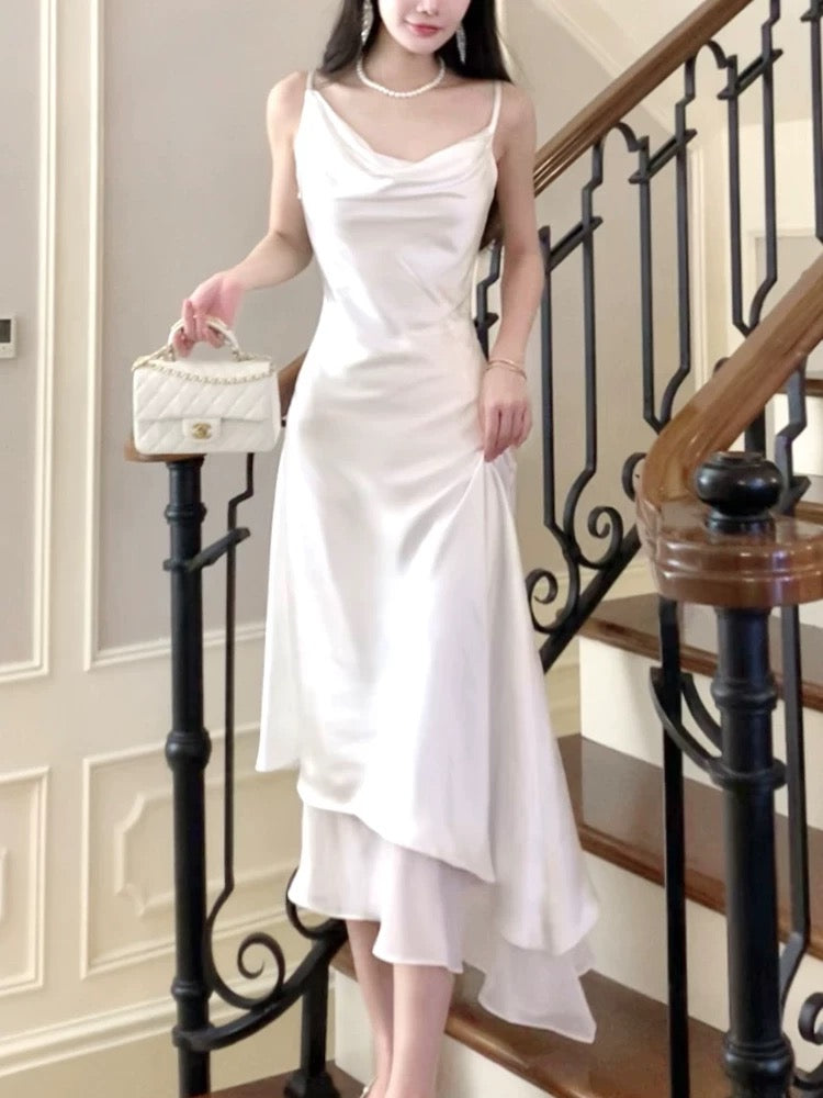 Vintage Sheath Spaghetti Straps Ivory Long Prom Dresses
