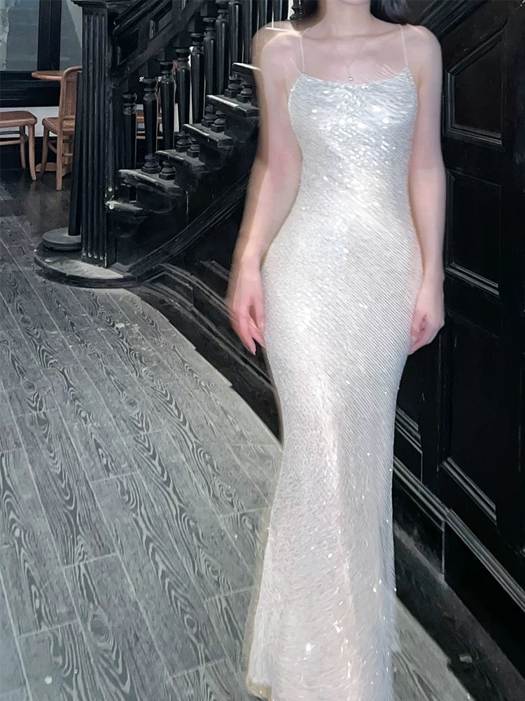 Pretty Sheath Halter Sequin Long Prom Dresses Sexy Evening Dress