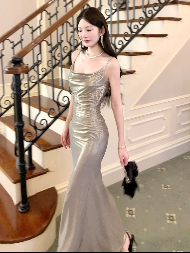 Pretty Mermaid Spaghetti Straps Long Prom Dresses Evening Dress