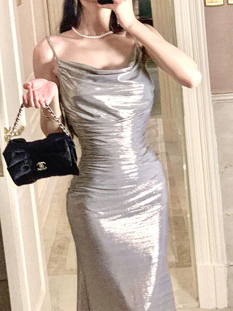 Pretty Mermaid Spaghetti Straps Long Prom Dresses Evening Dress