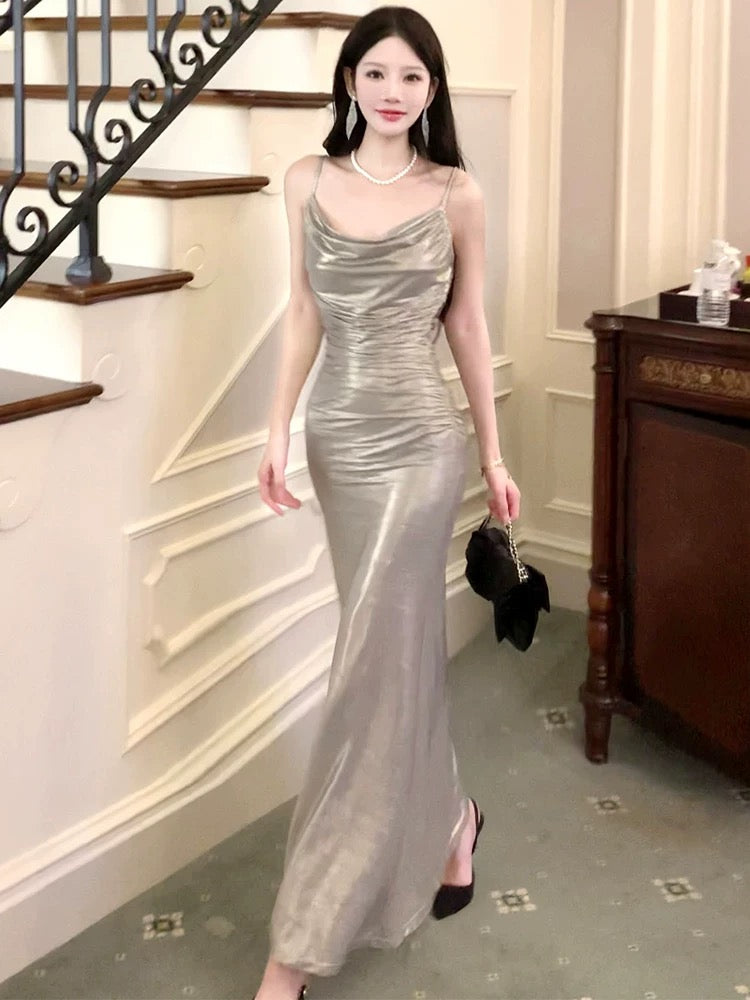 Pretty Mermaid Spaghetti Straps Long Prom Dresses Evening Dress