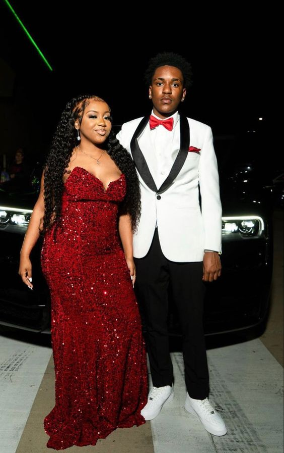 Red Sequins Mermaid Long Evening Prom Dress