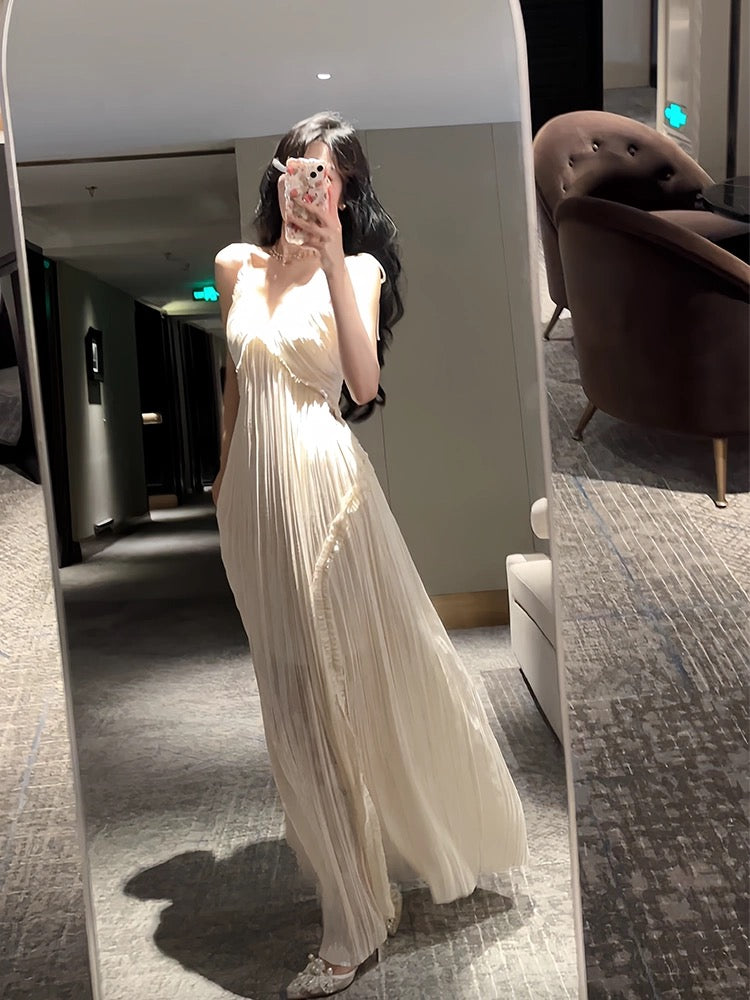 Sexy A Line Spaghetti Straps Chiffon Floor Length Slit Prom Dresses Evening Dress