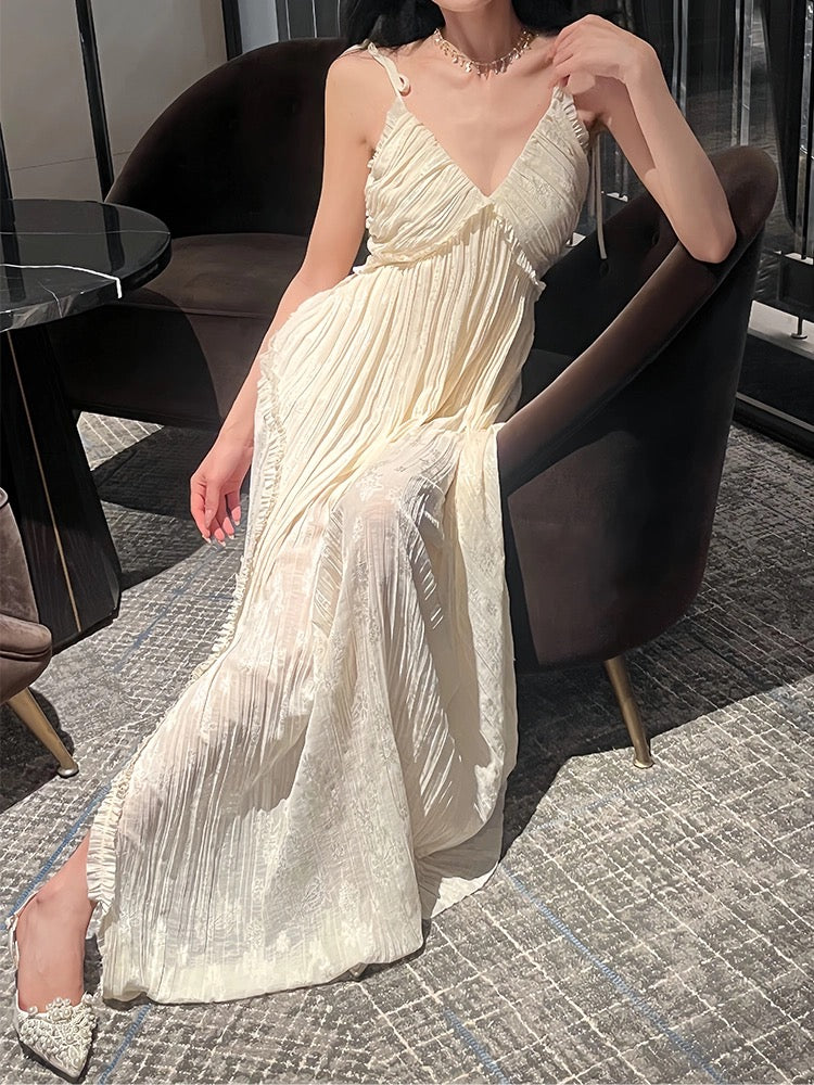 Sexy A Line Spaghetti Straps Chiffon Floor Length Slit Prom Dresses Evening Dress