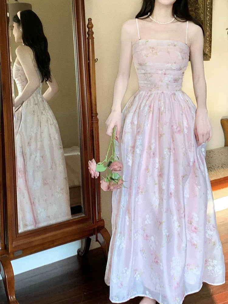 Classy A Line Strapless Pink Floral Knee Length Prom Dresses Evening Dress