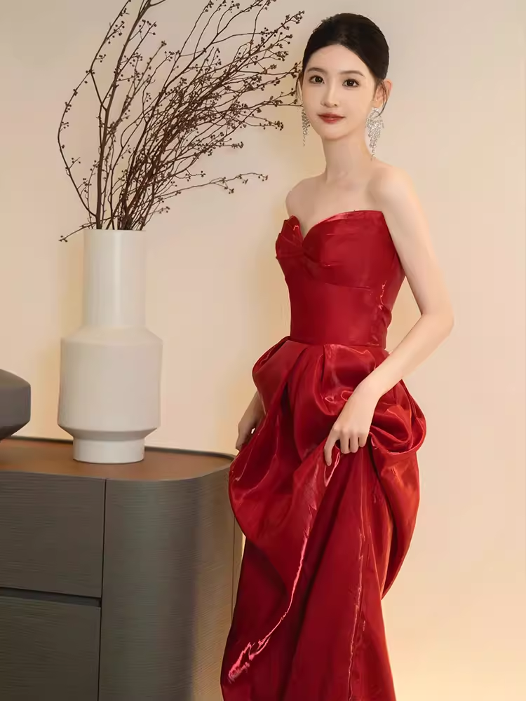 Sexy Mermaid Red Long Sweetheart Prom Dresses Satin Birthday Outfits