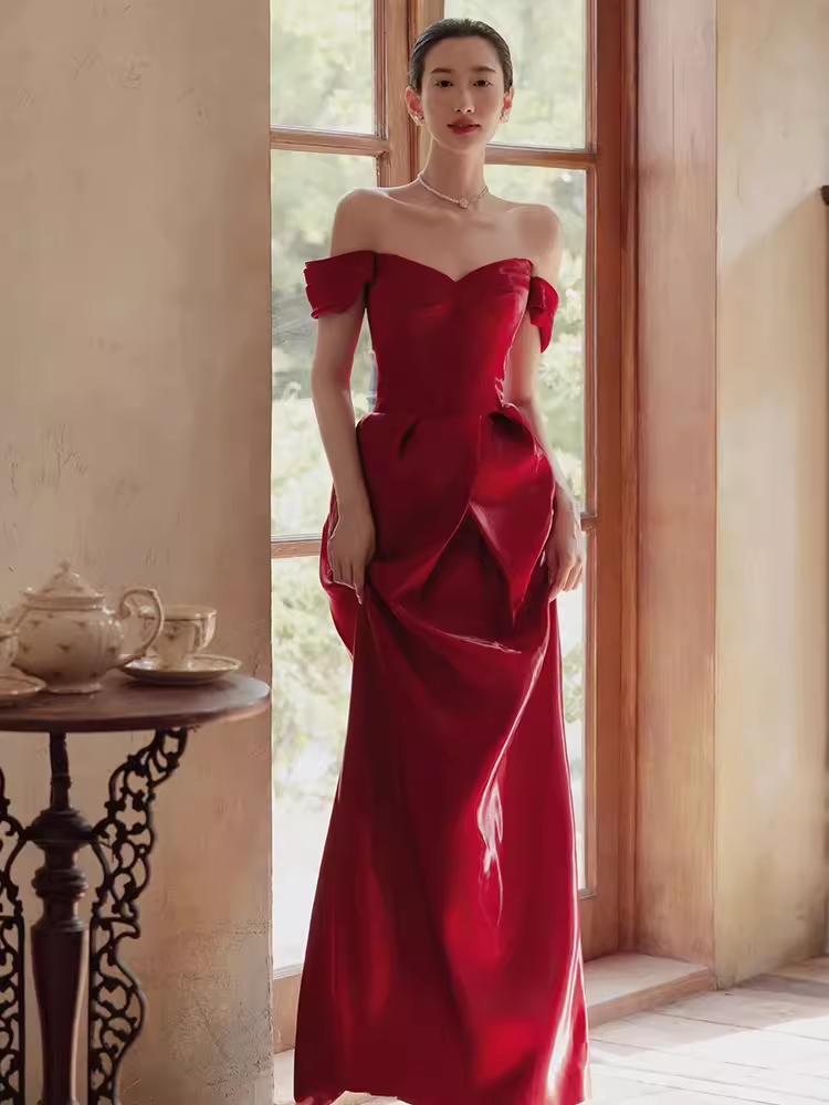 Sexy Mermaid Red Long Prom Dresses Satin Birthday Outfits