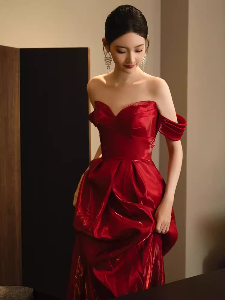 Sexy Mermaid Red Long Prom Dresses Satin Birthday Outfits