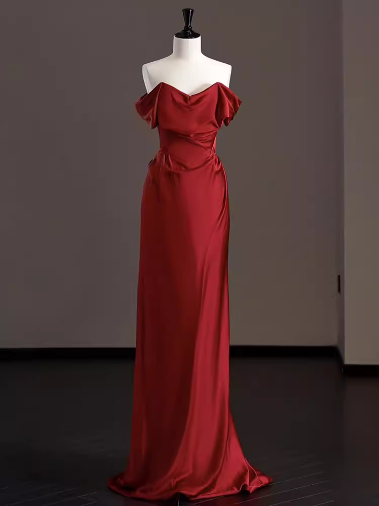 Sexy Mermaid Red Off The Shoulder Long Prom Dresses Satin Birthday Outfits