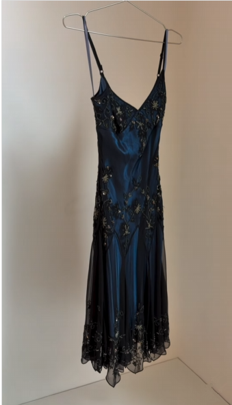 Classic A Line Spaghetti Straps Beads Black Chiffon Prom Dress With Ruffles