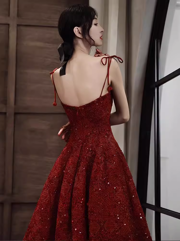 Sexy A Line Spaghetti Straps Red Prom Dresses Lace Birthday Outfits