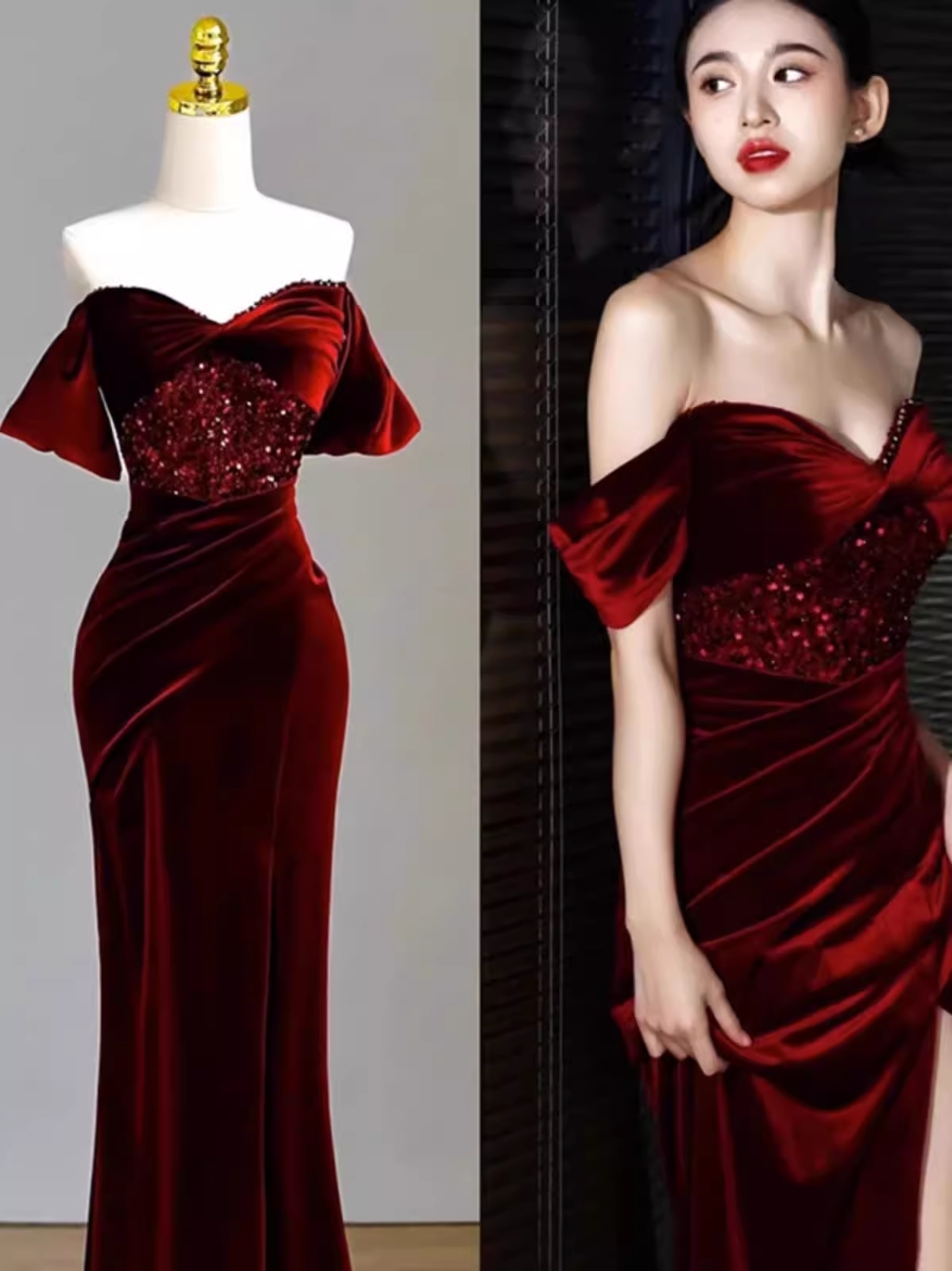 Sexy Mermaid Burgundy Off The Shoulder Long Prom Dresses Satin Birthday Outfits