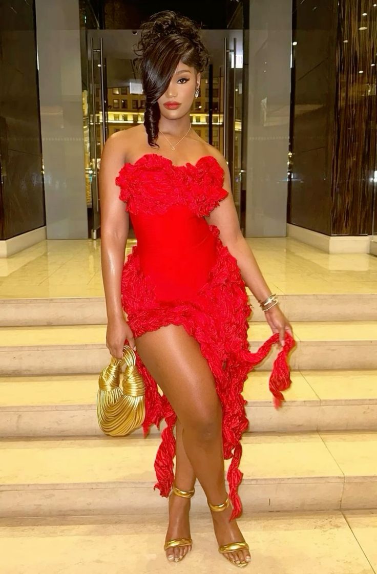 Pretty High Low Sweetheart Red Ruffles Prom Dresses Birthday Party Dress