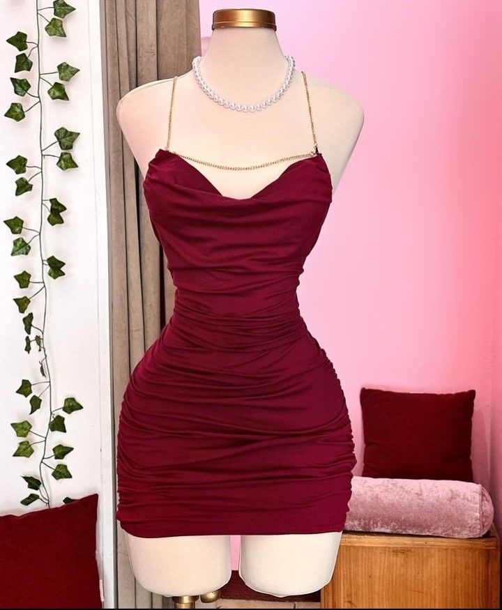 Simple Sheath Spaghetti Straps Burgundy Homecoming Dresses Short Cocktail Dress With Ruffles