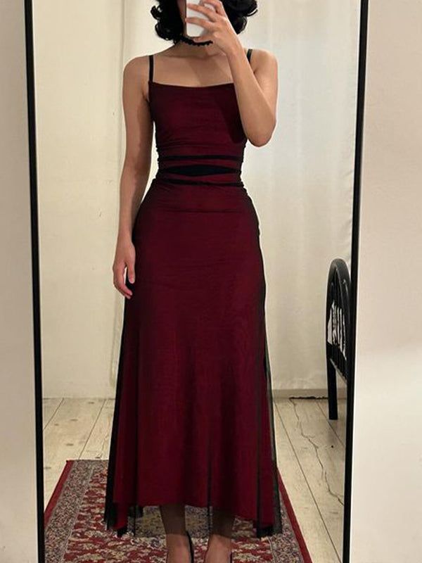 Fancy Sheath Straps Burgundy Black Long Prom Dresses