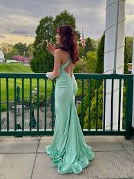 Fancy Mermaid Straps Backless Mint Green Long Prom Dresses