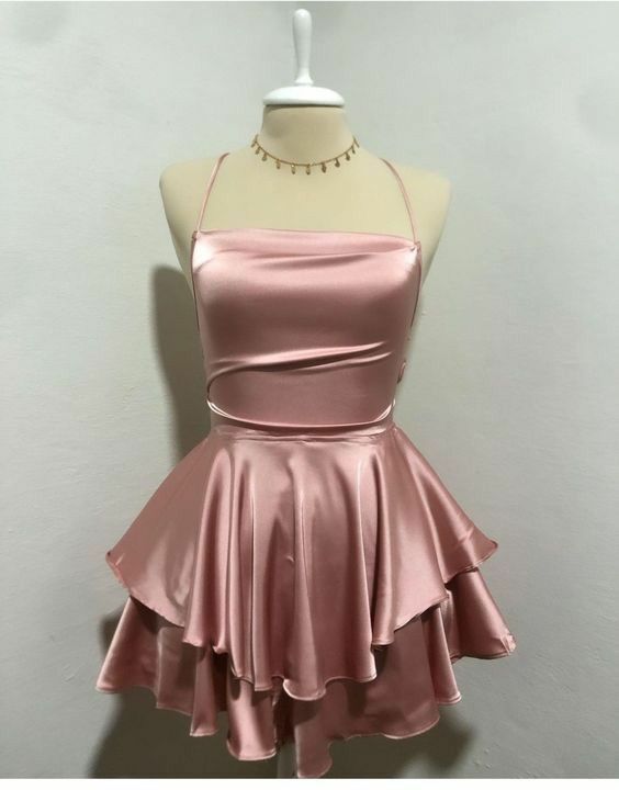 Simple A Line Spaghetti Straps Pink Birthday Outfits Satin Homecoming Dresses