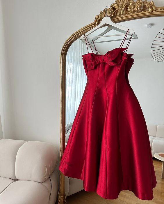 16th Birthday A Line Spaghetti Straps Red Homecoming Dresses Satin Short Mini Party Dress