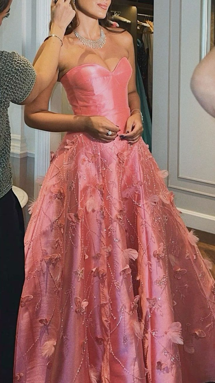Classy A Line Sweetheart Light Pink Satin Long Prom Dresses Evening Dress With Beads Flowers