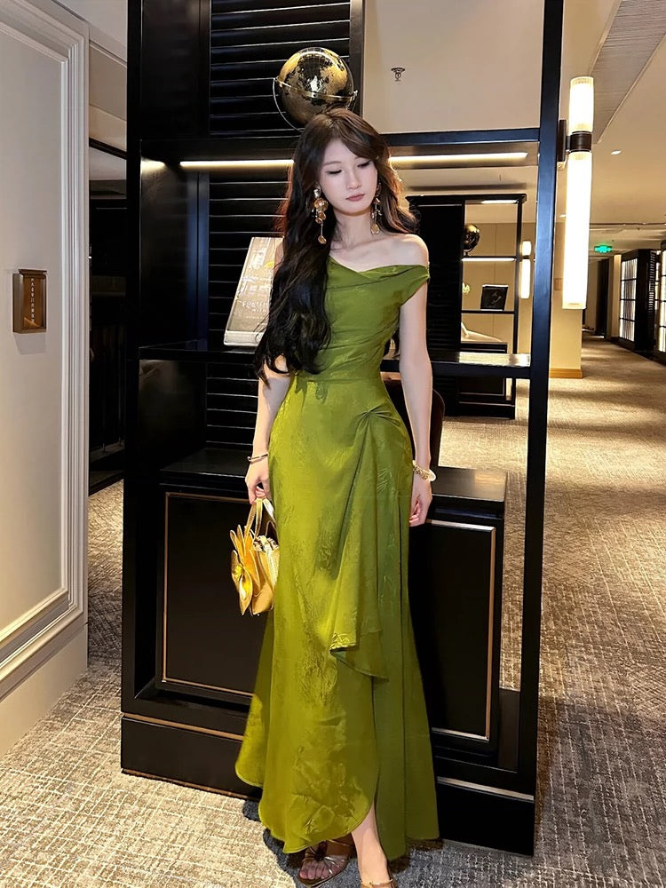 Gorgeous A line Off The Shoulder Lace Green Prom Dresses Evening Dress