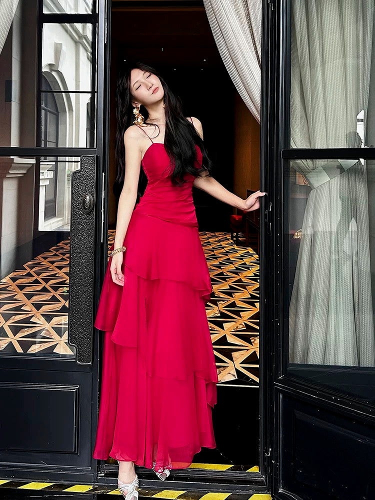 Gorgeous Sheath Spaghetti Straps Red Long Prom Dresses Evening Dress