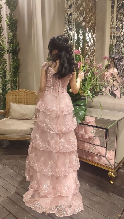 Gorgeous A line Off The Shoulder Layers Light Pink Lace Slit Prom Dresses Formal Evening Dress