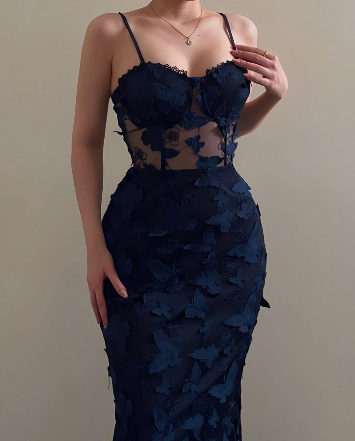 Elegant Mermaid Spaghetti Straps Lace Long Prom Dresses Formal Dress