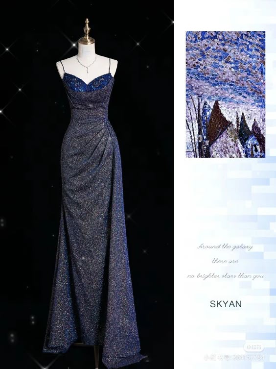 Elegant Mermaid Spaghetti Straps Navy Blue Sequin Ruffles Prom Dresses Evening Dress