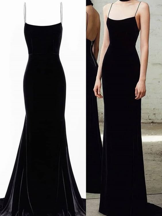 Elegant Mermaid Spaghetti Straps Velvet Black Prom Dresses Long Evening Dress