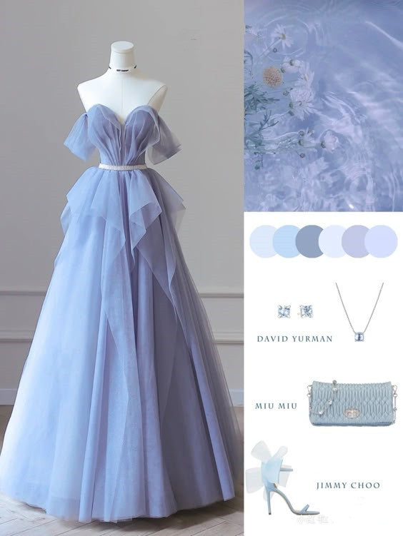 Pretty Ball Gown Strapless Off The Shoulder Long Lilac Floor Length Long Prom Dresses