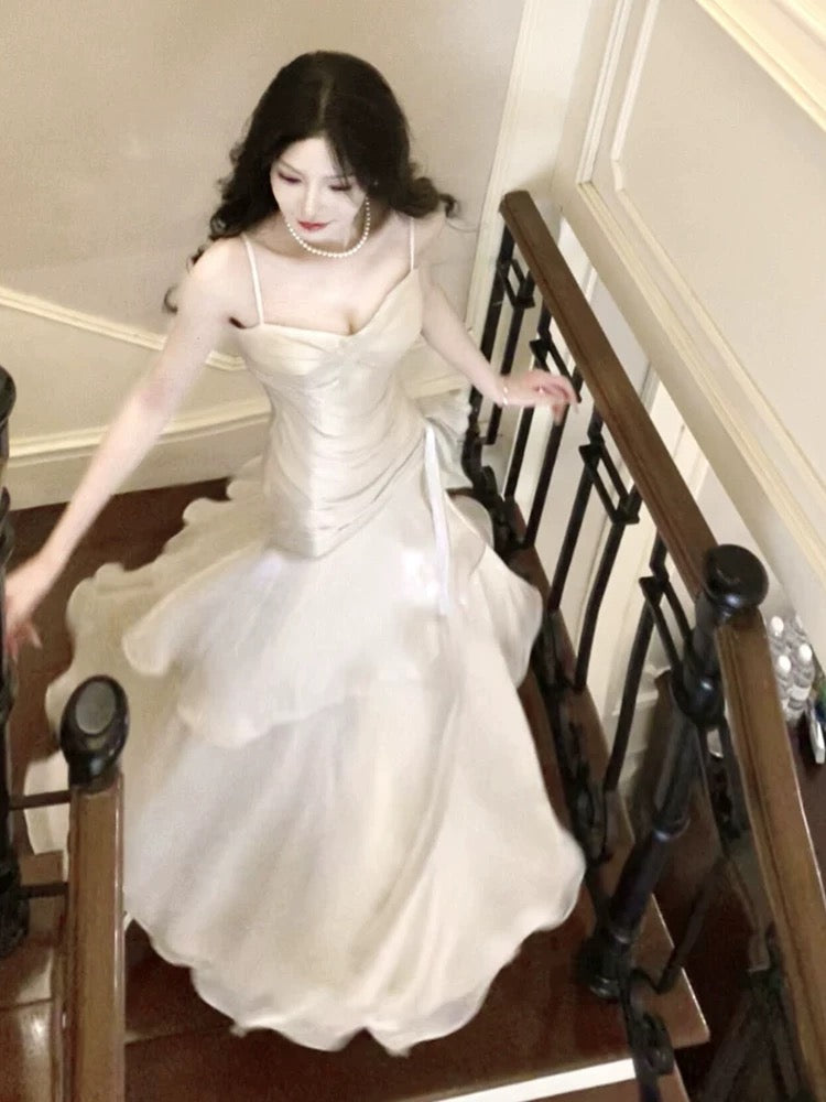 Elegant Sheath Straps Sleeveless White Prom Dresses Long Evening Dress